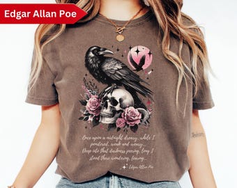 The Raven by Edgar Allan Poe, Comfort Colors® Poetry Shirt, Whimsigoth Raven Shirt, Gothic Raven Shirt, Boho Crow tshirt,  Raven Goblincore