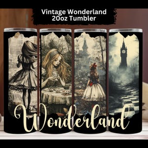 Gothic Alice in Wonderland Water Tumbler, 20oz Skinny Tumbler, Vintage Alice in Wonderland Gift, Gift for Reading Teacher, Literary Gift