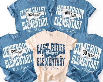 Comfort Colors Custom School Name Shirts, School Mascot Pennant Flag