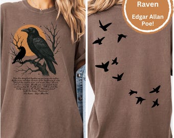 The Raven by Edgar Allan Poe, Comfort Colors Raven Shirt, Gothic Raven Shirt, Gothic Raven Shirt, Boho Crow tshirt, Dark Academia