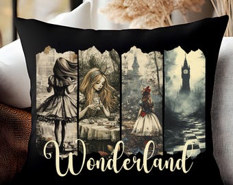 Gothic Alice in Wonderland Throw Pillow, Vintage Alice in Wonderland Home Decor, Alice in Wonderland Wonderland Pillow, Bookish Gift