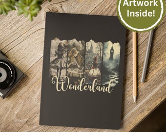 Gothic Alice in Wonderland Journal with inside prints, Vintage Wonderland Diary, Mad Hatter Softcover Notebook, Alice in Wonderland Gift