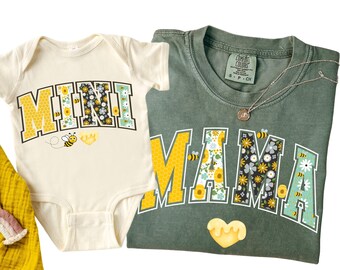Comfort Colors Mama Honey Bee Shirt, Mini Honey Bee Bodysuit, Personalized Gift for New Mom, Gift for Mother's Day Gift, Pregnancy Reveal