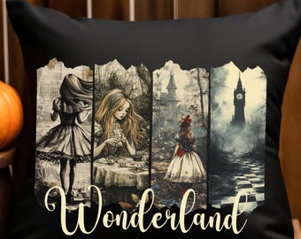 Gothic Alice in Wonderland Throw Pillow, Vintage Alice in Wonderland Home Decor, Alice in Wonderland Wonderland Pillow, Bookish Gift