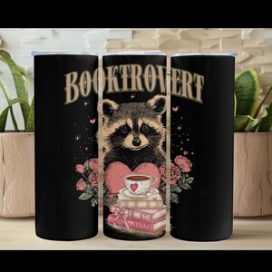 Booktrovert 20oz Water Tumbler, Book Lover Gift, Reading Gift, Funny Raccoon Tumbler, Bookish Sweatshirt, Gift for someone who loves to read