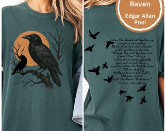 The Raven by Edgar Allan Poe, Comfort Colors Raven Shirt, Whimsigoth Raven Shirt, Gothic Raven Shirt, Boho Crow tshirt, Dark Academia