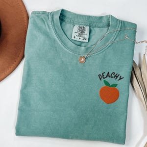 Embroidered Peachy Comfort Colors Shirt, Embroidered Peach Design, Summer Fruit Aesthetic, Trendy Summer Shirt for Women, Peach T-Shirt