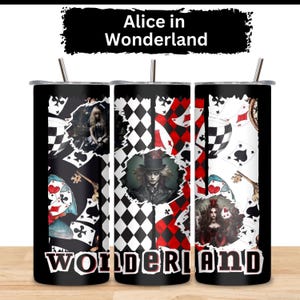 Gothic Wonderland Water Tumbler, 20oz Skinny Tumbler, Vintage Alice in Wonderland Gift, Mad Hatter Gift, Gift for Booklover, Bookish Gift