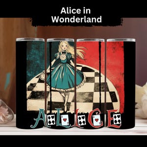 Gothic Alice in Wonderland Water Tumbler, 20oz Skinny Tumbler, Vintage Alice in Wonderland Gift, Gift for Reading Teacher, Literary Gift
