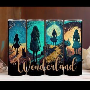 Watercolor Alice in Wonderland Water Tumbler, 20oz Skinny Tumbler, Vintage Alice in Wonderland Gift, Gift for Reading Teacher, Literary Gift