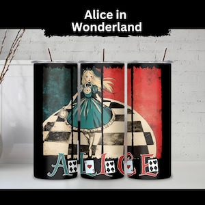 Gothic Alice in Wonderland Water Tumbler, 20oz Skinny Tumbler, Vintage Alice in Wonderland Gift, Gift for Reading Teacher, Literary Gift