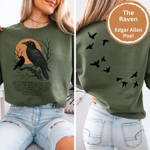 The Raven by Edgar Allan Poe, Poetry Sweatshirt, Nevermore Sweatshirt, Gothic Raven Sweatshirt, Boho Crow sweater, Dark Academia Sweatshirt