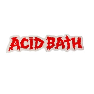 May include: A white patch with the words "ACID BATH" in bold, red, dripping-style lettering. The patch has a white border and is set against a plain white background.
