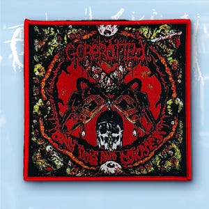 GOREROTTED - Only Tools and Corpses - Officiell vävd lapp - röd kant