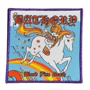 BATHORY - Blod Eld Död Enhörning - (Lila Glitterkant) Vävd Tyglapp
