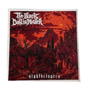 May include: A square patch featuring a red and black landscape design. The text "The Black Dahlia Murder" is at the top in white, stylized lettering. The word "nightbringers" is at the bottom in white. The patch has a white border.