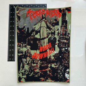 TERRORIZER - World Downfall - Woven, Sew On, Backpatch - Khaki border