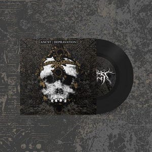 May include: A black 7-inch vinyl record with a white skull design on the label. The record is titled "Ancst | Depravation".