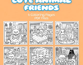 Cute Animal Friends Digital Coloring Pages Set, Printable Coloring Pages for Stress Relief, Coloring Lovers, Coloring Pages for Kids Gift