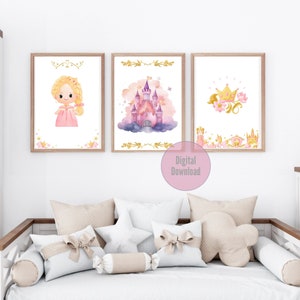 Princess Print Set - Princess Wall Art - Princess Wall Decor - Princess Nursery Decor - Girls Room Decor - Nursery Wall Art - Printable Wall