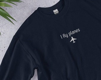 Sudadera "Vuelo aviones" Suéter de piloto Cuello redondo de aviación Regalo de vuelo Ropa bordada para escuela de vuelo Suéter de avión Regalo de cumpleaños de piloto
