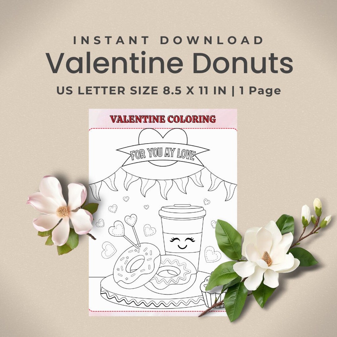 Valentines Donuts Coloring Page Printable Pdf, Suns Hearts Lollipops ...