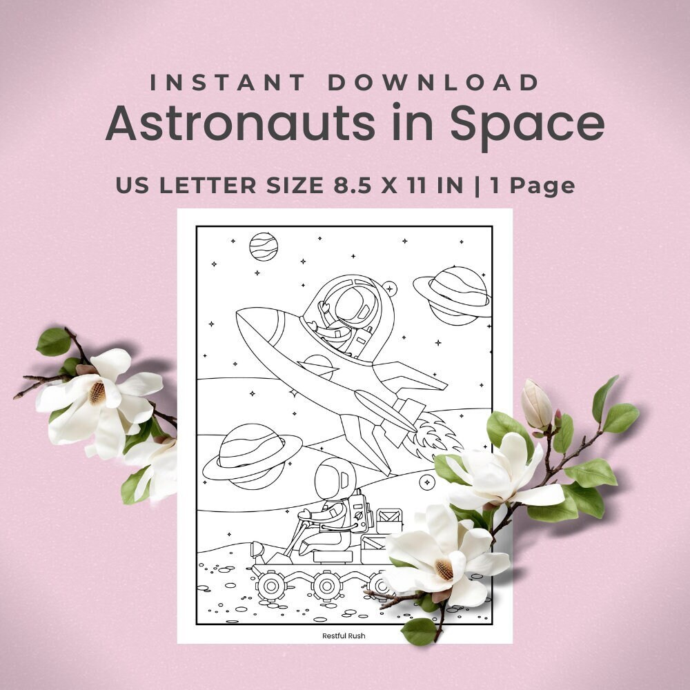 Special Single Coloring Page One 1, Astronauts in Space, Printable Pdf ...