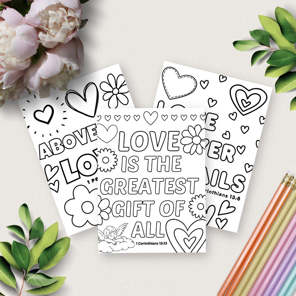 Christian Valentines Coloring Pages for Kids, Multiple Printable Pdf