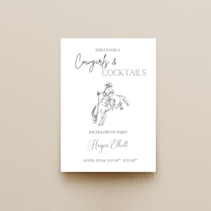 Cowgirls & Cocktails Junggesellinnenabschied Einladung • Western Rodeo Party Vorlage • bearbeitbare Canva Einladung • rustikale Landbraut Design