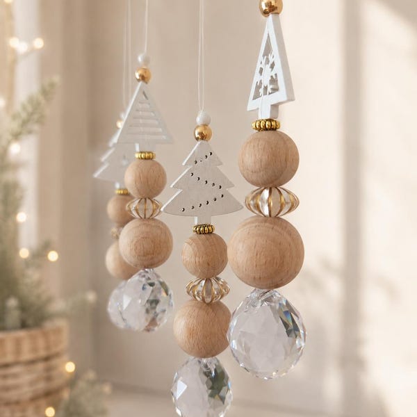 Mini Sonnenfänger Weihnachten Beige/Gold/Weiß * Suncatcher * Geschenkidee Adventskalender * Nikolausgeschenk * Winterdeko * Wanddeko