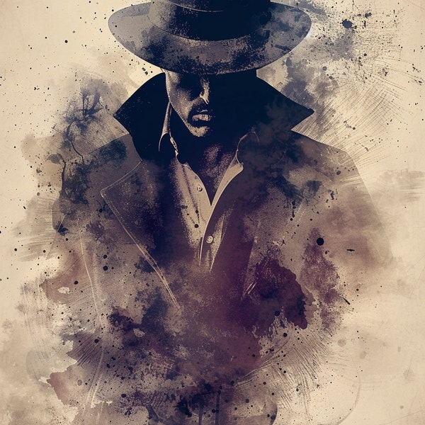 Sepia Detective Shadows - Original Rorschach Ink_blots Style Portrait Wall Art