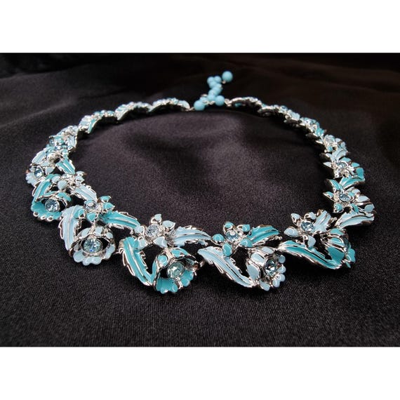 Rare Antique Silver Floral Headband, Enamel, Rhinestones And Blue Flower Accents Odette main image 3