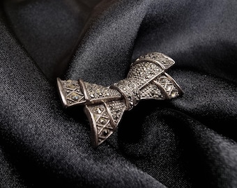 Grande Broche Noeud Argent 925 Et Marcassite Style Art Déco - Vintage Ancienne