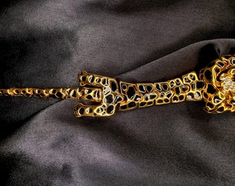 Large Vintage 1980s Estate Gold Tone Black and Green