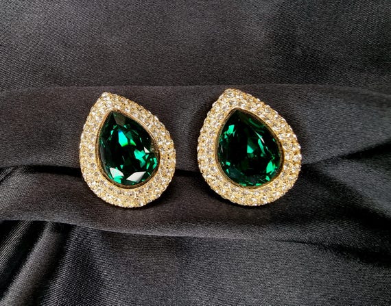 Rare Find Vintage CINER Signed Emerald Clear Crystal Rhinestones