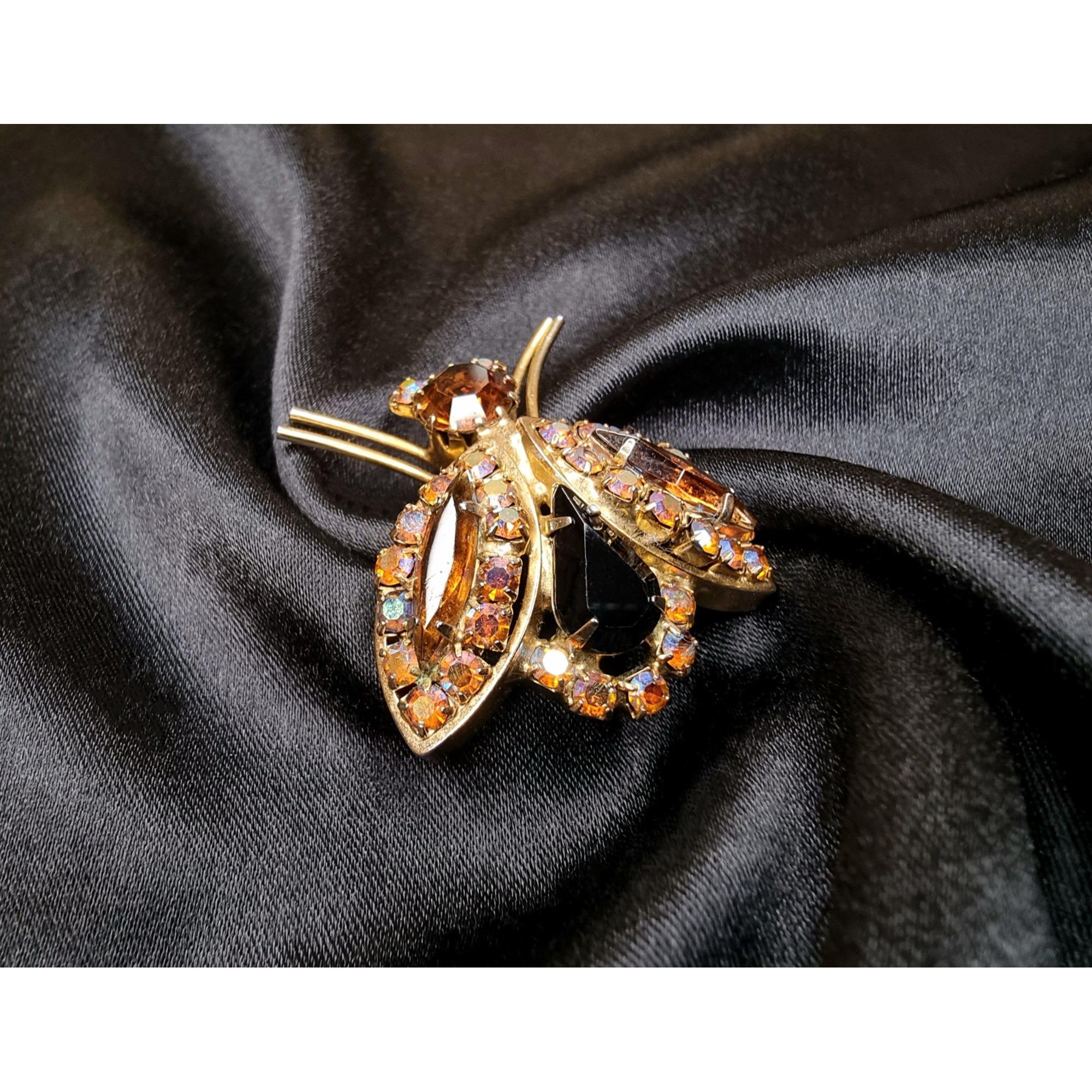 ヴィンテージ 1960 年代 ゴールドトーン バグ ブローチ アンバー 虹色