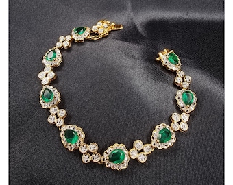 Vintage Camrose & Kross JBK Gold-Tone Bracelet With Green Clear Crystal
