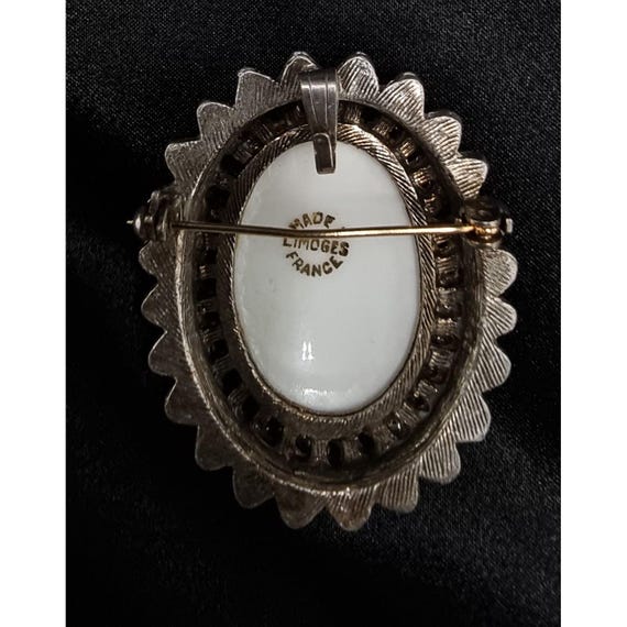 Vintage Limoges Made in France Signed Hand-Painted Porcelain Brooch Pendant View 6