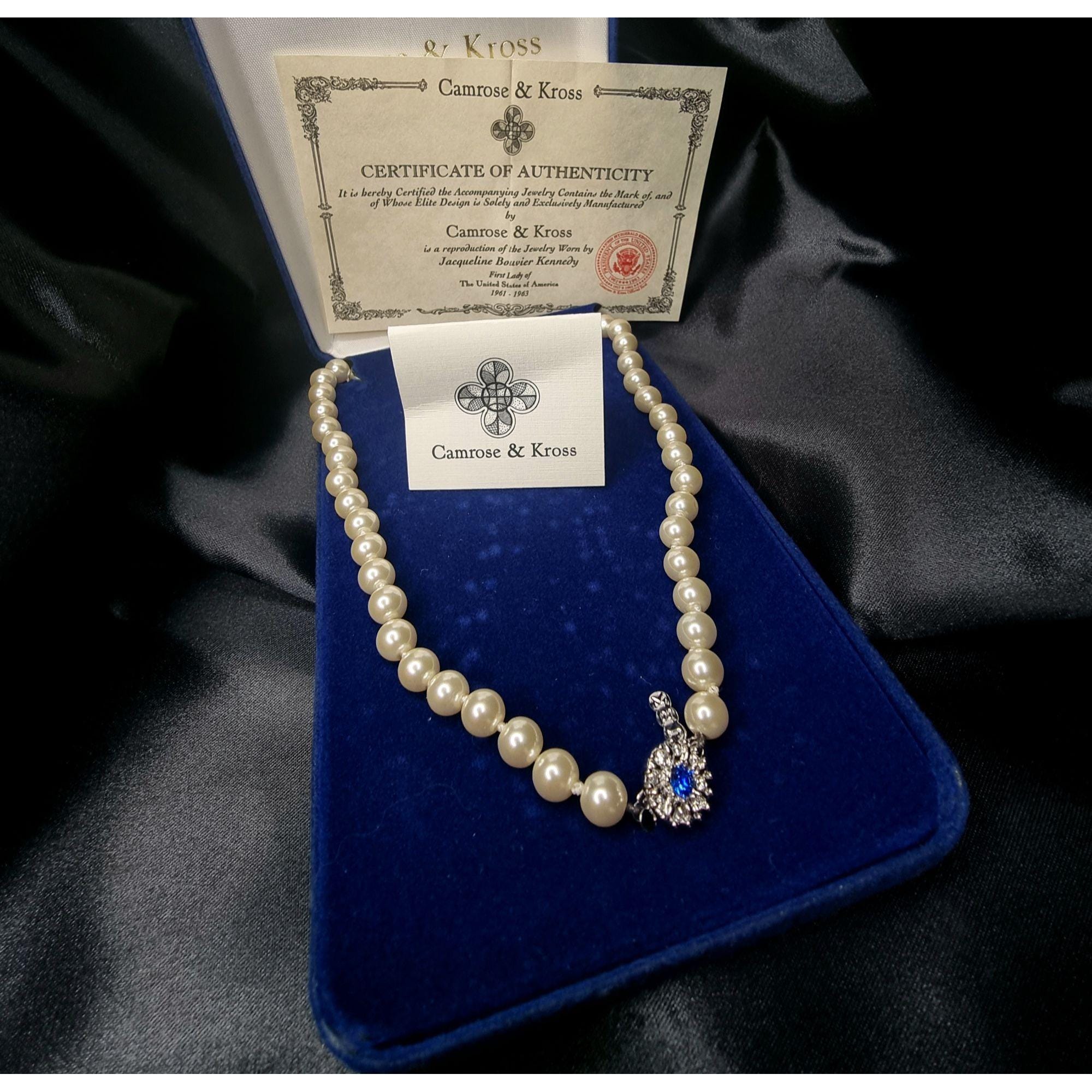Vintage Camrose & Kross JBK Faux Pearl Necklace With Blue