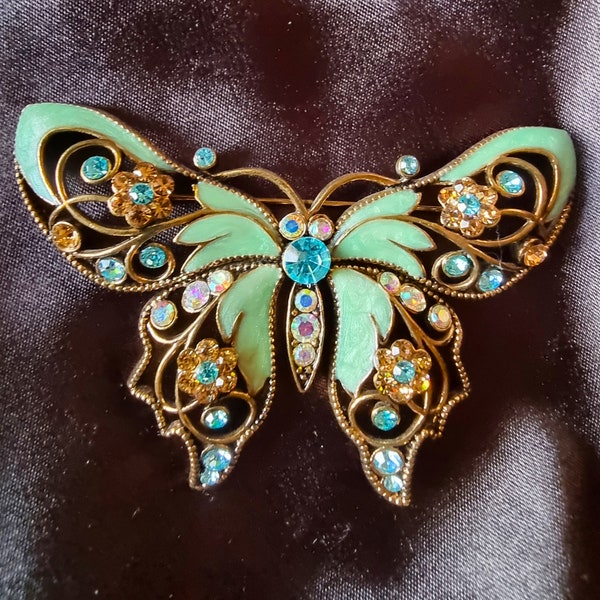 Vintage Nina Ricci for AVON 1980's Signed Turquoise Butterfly Brooch