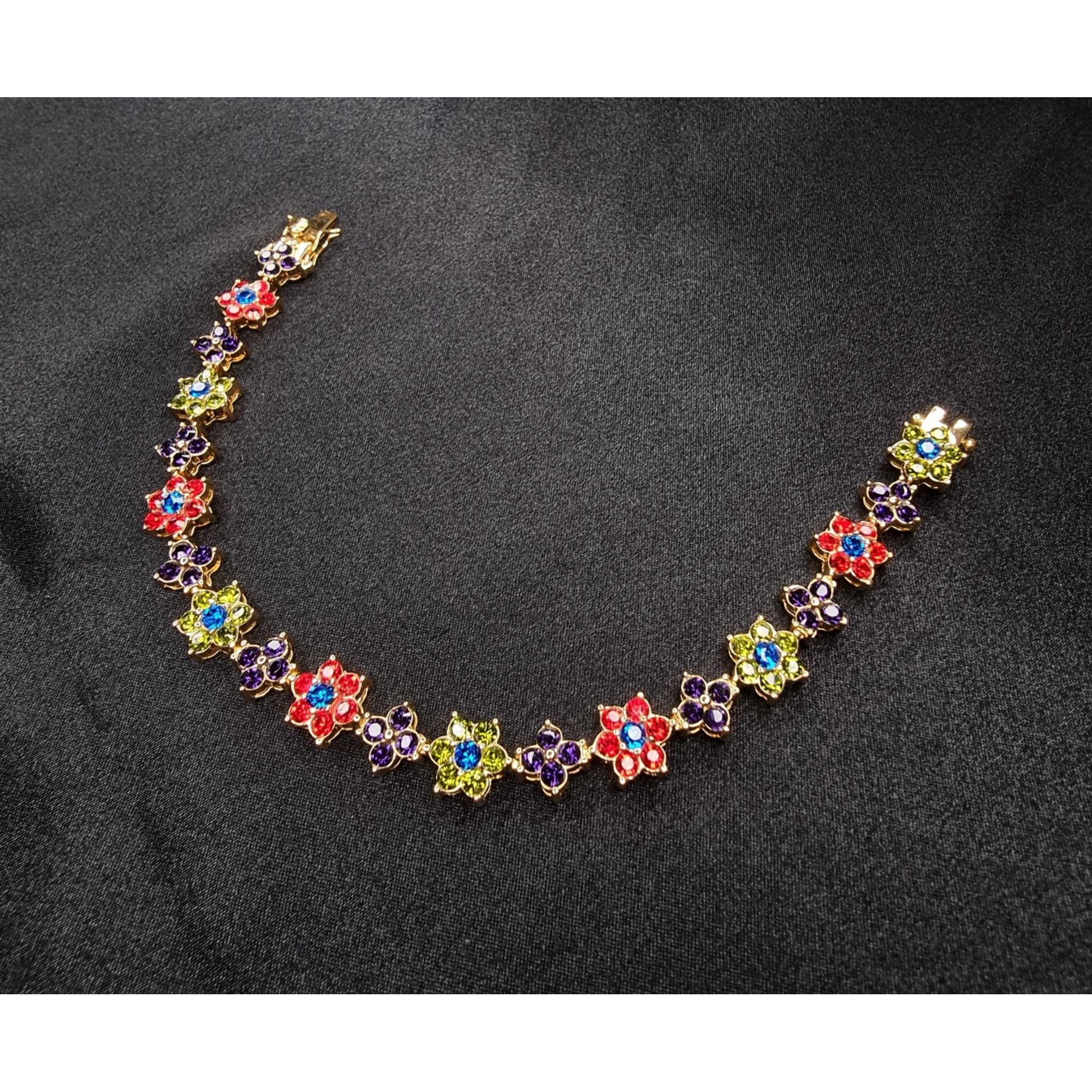 Vintage JOAN RIVERS Multi-color Floral Gold-tone Bracelet  Joan Rivers Bangle Gold Tone, Pink, Green, Blue, Floral Vintage Bracelet main image 0