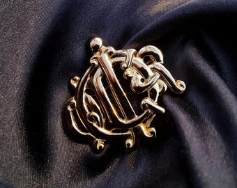 CHRISTIAN DIOR ~ Authentic Vintage Large Gold Plated Brooch