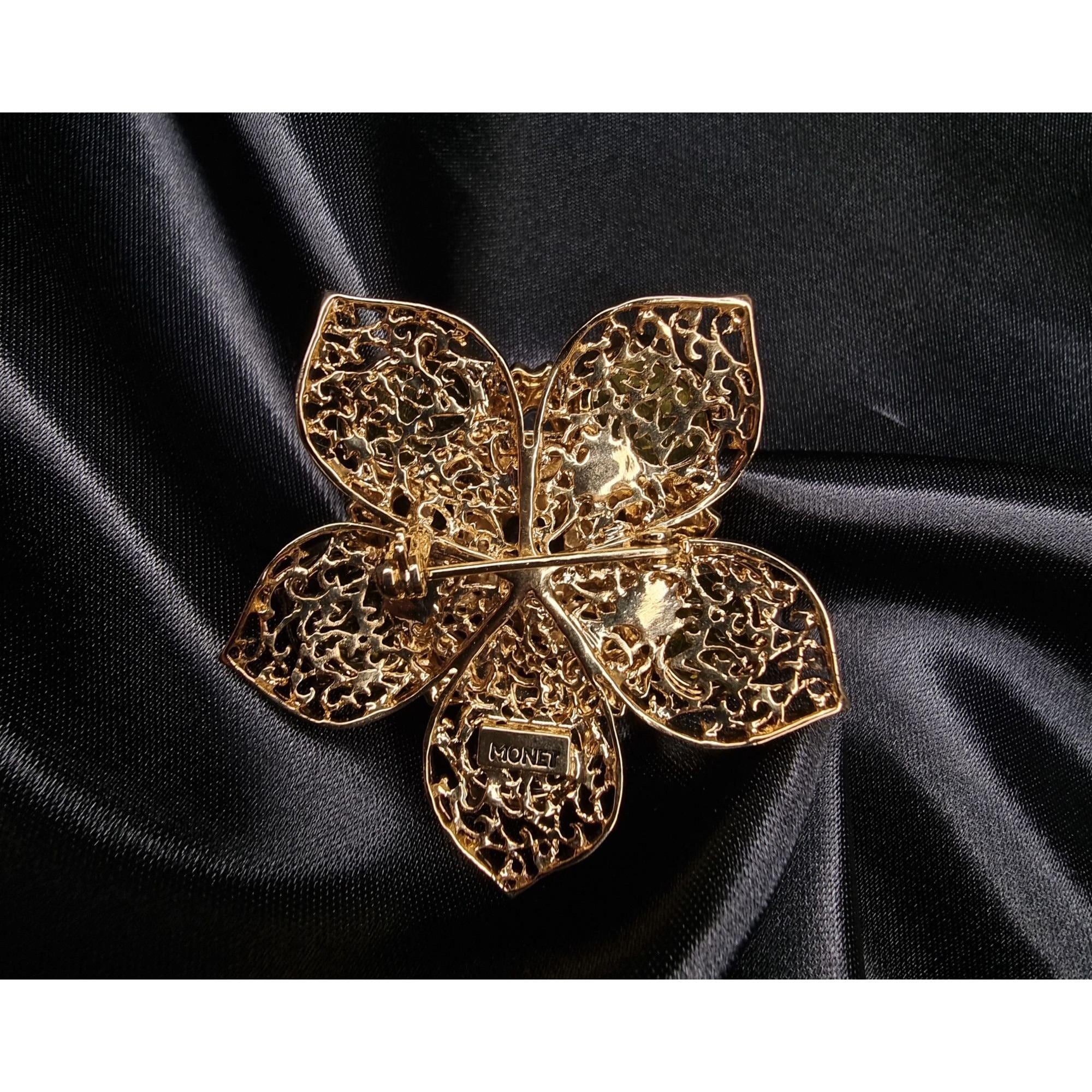希少なヴィンテージ モネ ゴールドトーン フローラル ブローチ