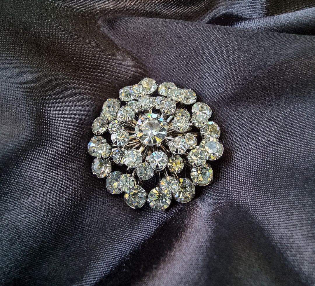 Gold Tone Rhinestone Crystal Rose Flower Brooches for Women