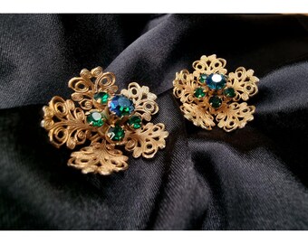Boucles D'oreilles Clips Vintage Années 80 - Résine Dorée Et Pierre Bleue | Haute Couture Rétro, Occasion