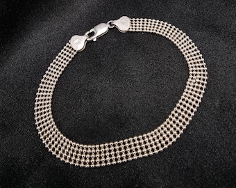Vintage 1980s-90s FAS Italy 925 Sterling Silver Mesh Bracelet With Lobster Clasp