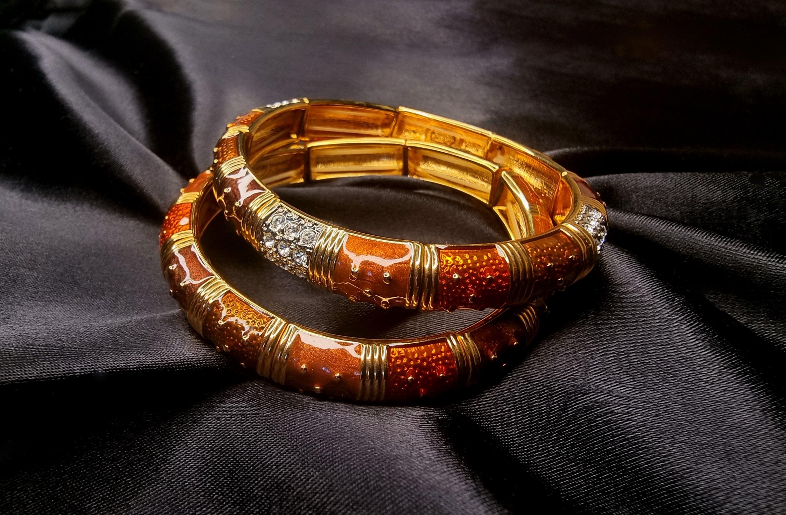 Vintage JOAN RIVERS Signed Enamel Autumn Colors Gold Tone Stretch Bracelets