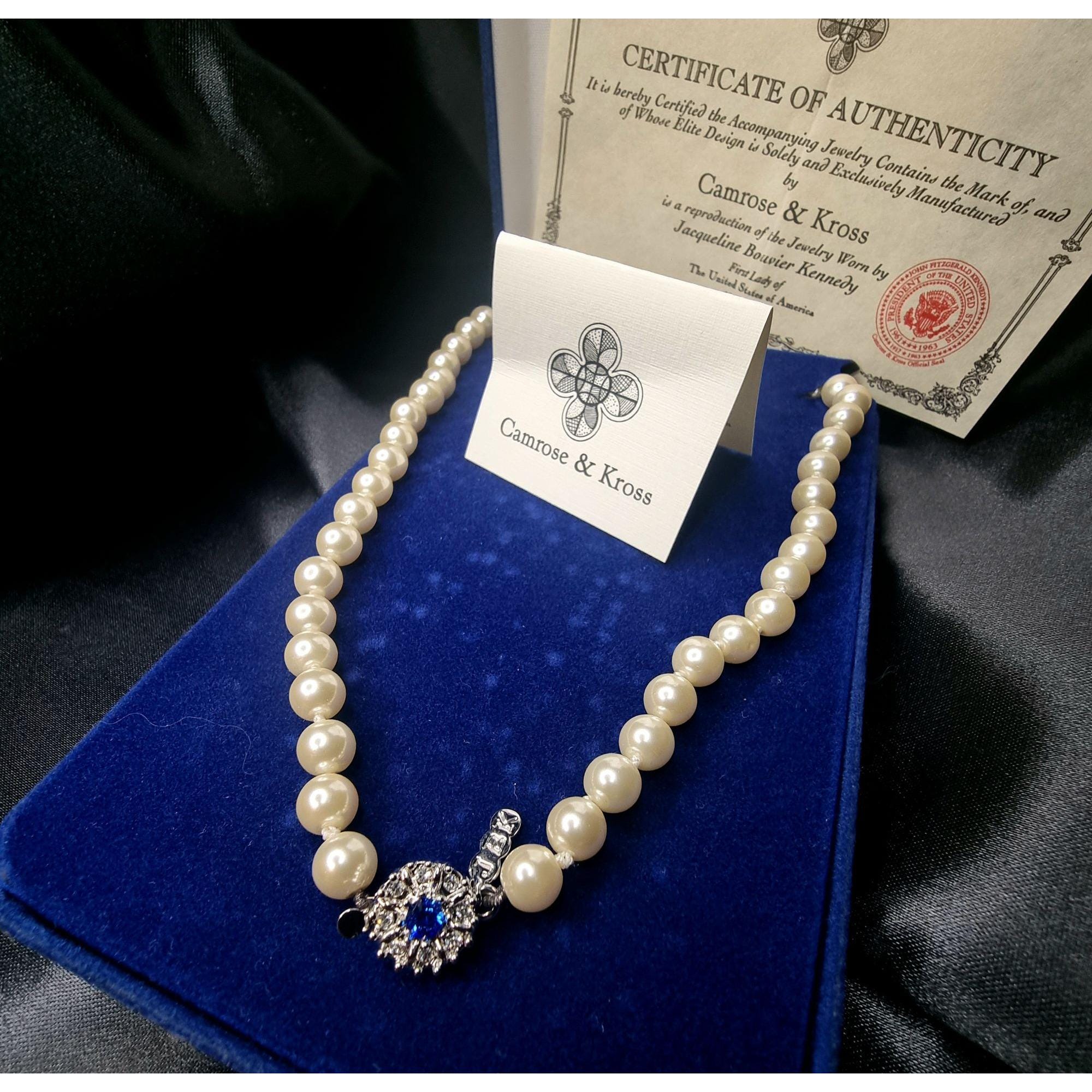 Vintage Camrose & Kross JBK Faux Pearl Necklace With Blue