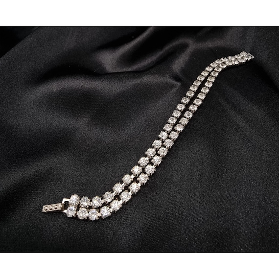 Vintage 1950's La-Rel Signed Double Strand Rhinestone Bracelet