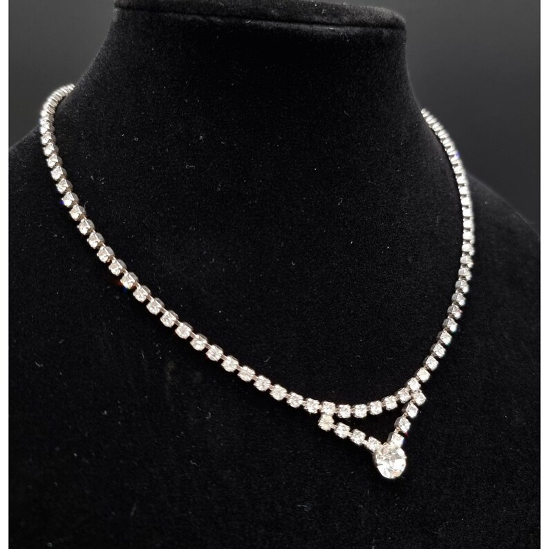 Double Row Rhinestone Chain Vintage 1950s-1960s Double Row Rhinestone Necklace With Large Round ...